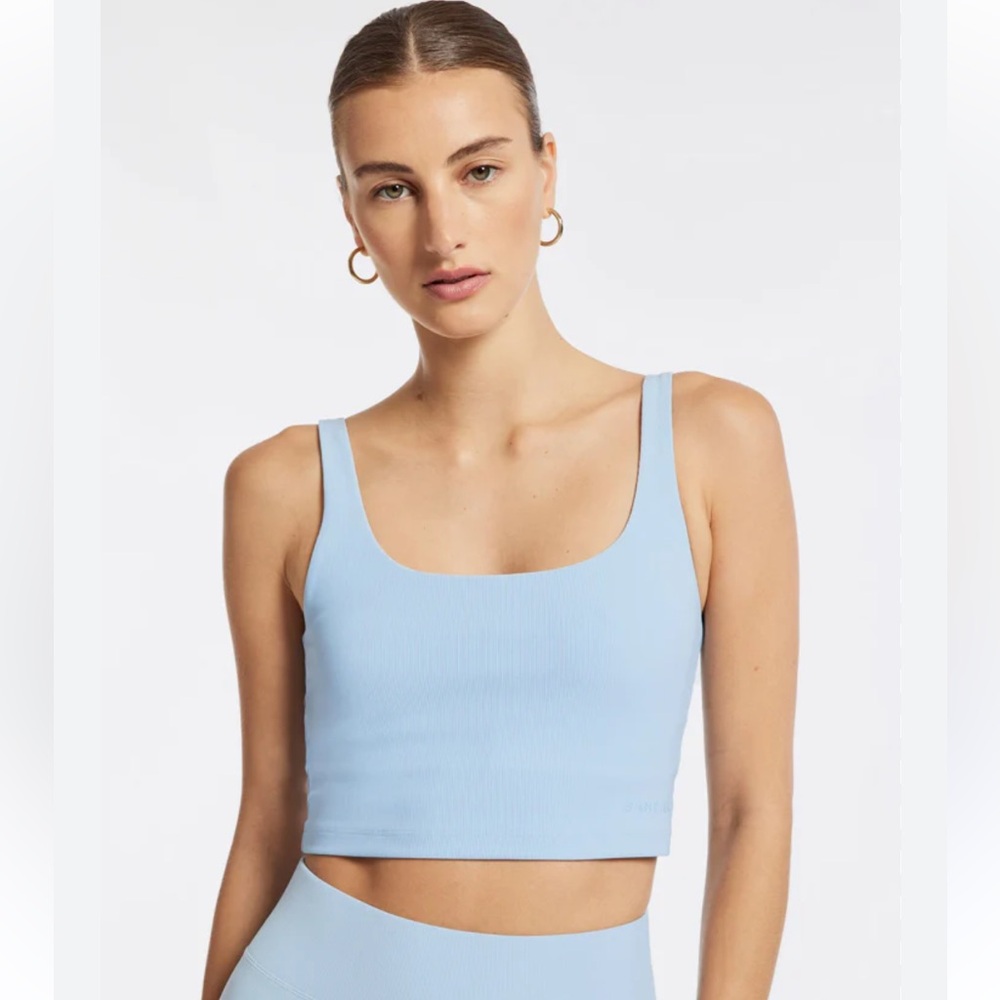 Bandier Rib Tempo Cropped Bra in Chambray Blue